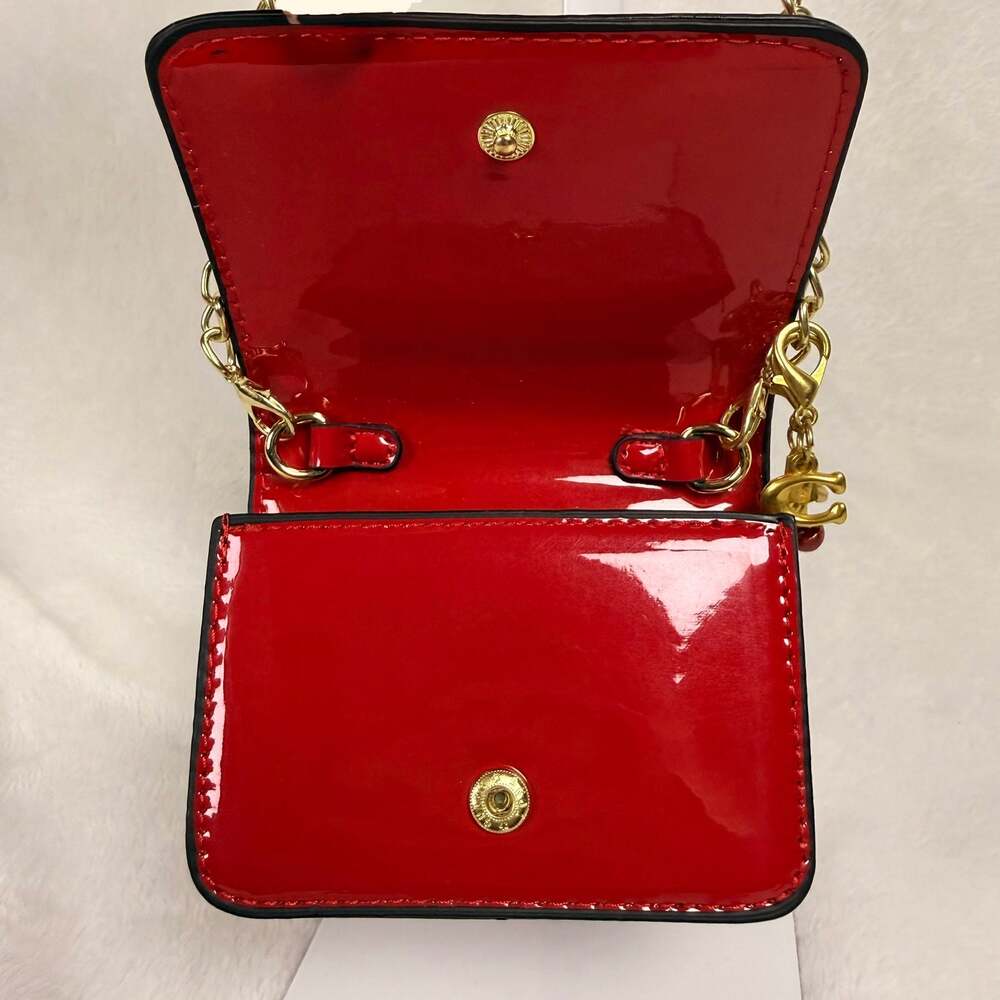 NEW Coach Red Patent Leather Signature Chain Crossbody Wallet - Picture 6 of 8